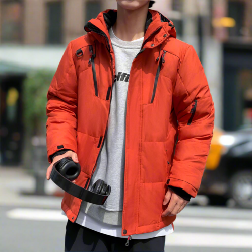 Mens High Collar Puffer Jacket With Removable Hood - cas7m