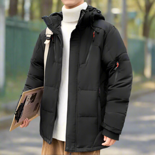 Mens High Collar Puffer Jacket With Removable Hood - cas7m