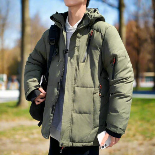 Mens High Collar Puffer Jacket With Removable Hood - cas7m