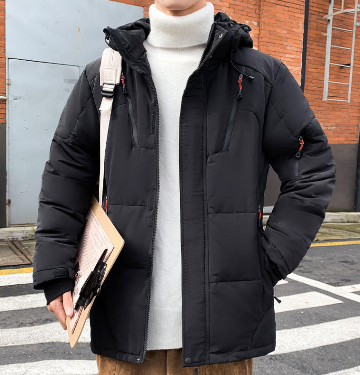 Mens High Collar Puffer Jacket With Removable Hood - cas7m