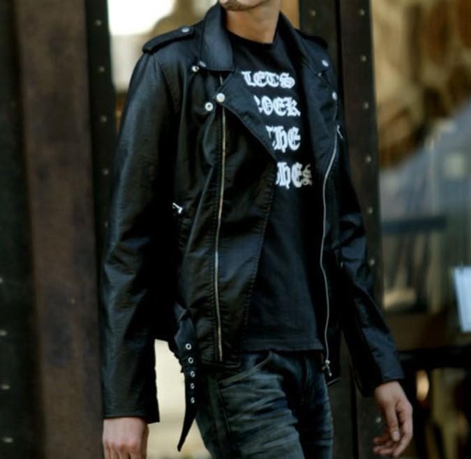 Ninja Stealth Black Mens  Faux Leather Biker Jacket - cas7m