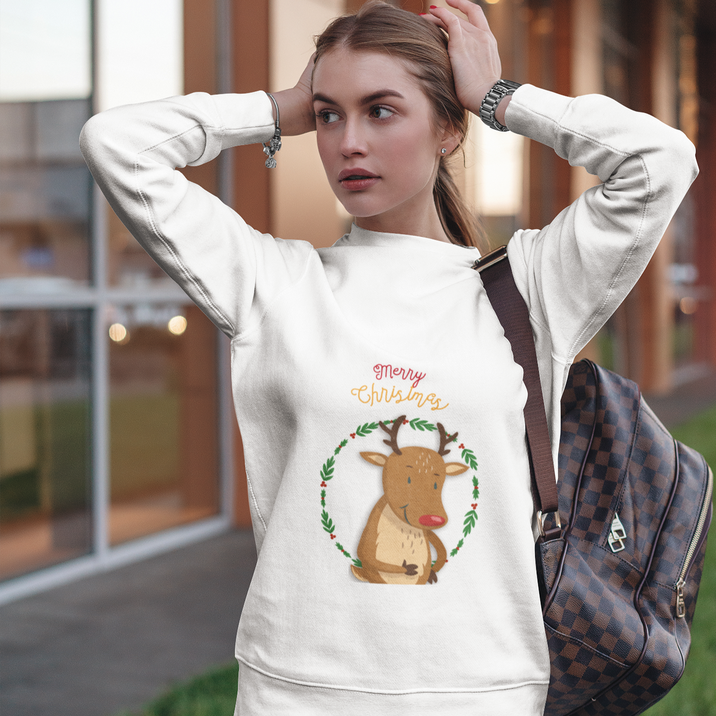 Womens Reindeer Crewneck Sweatshirt - cas7m