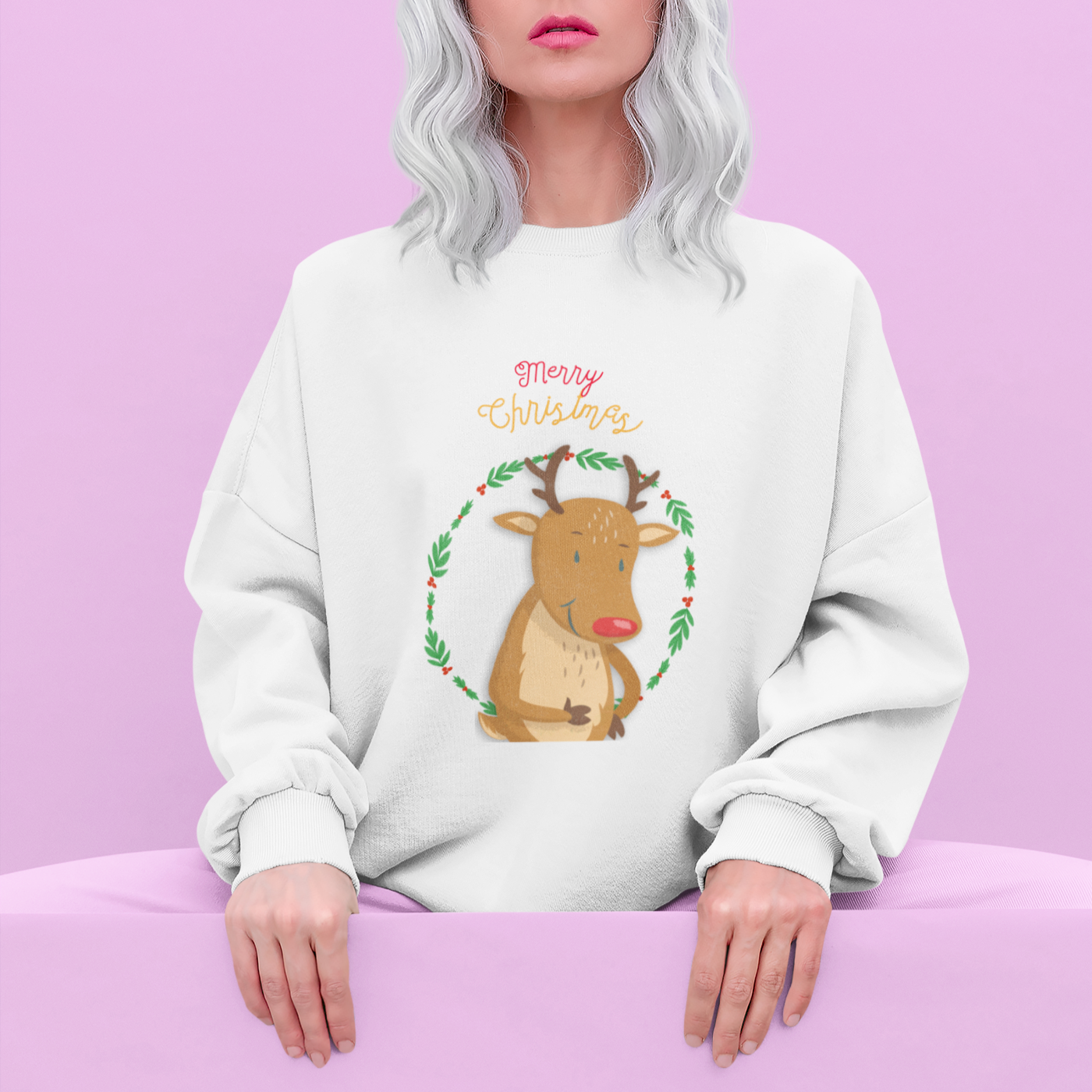 Womens Reindeer Crewneck Sweatshirt - cas7m