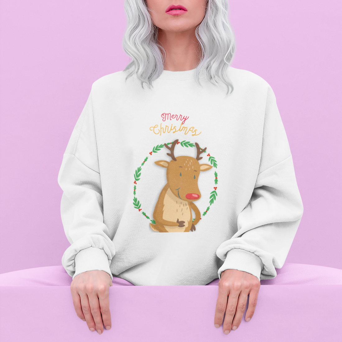 Womens Reindeer Crewneck Sweatshirt - cas7m