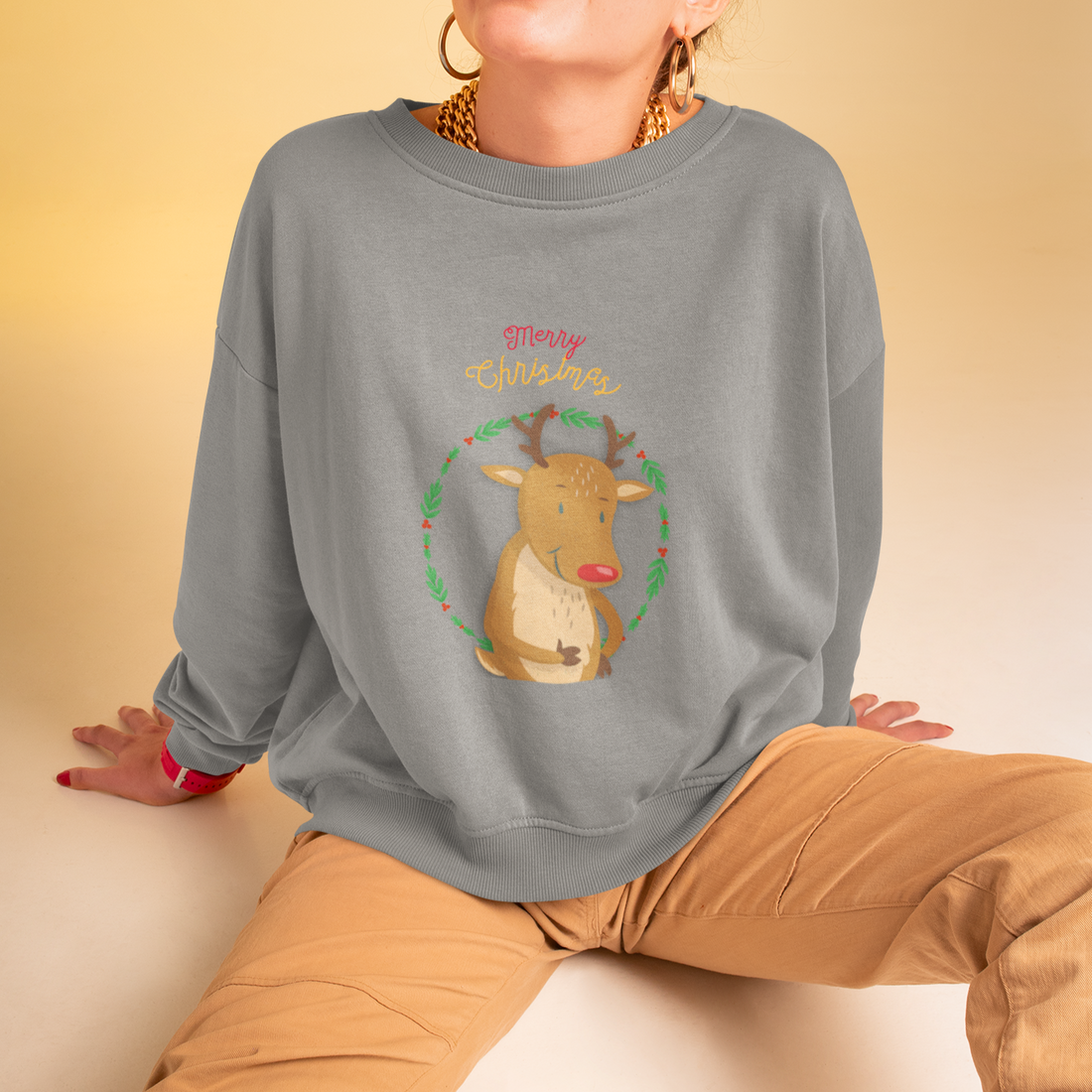 Womens Reindeer Crewneck Sweatshirt - cas7m