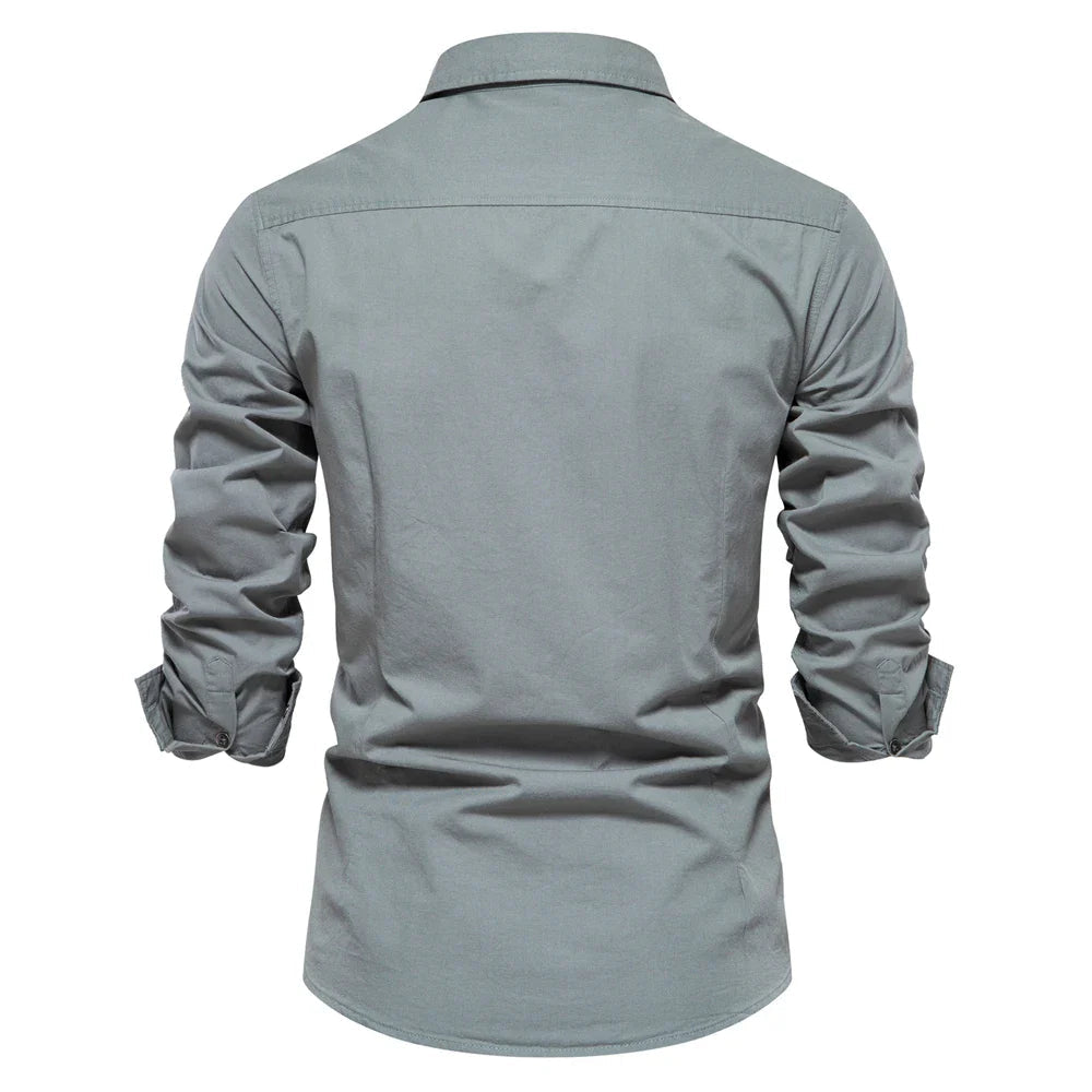 Mens Long Sleeve Dual Pockets Military Shirt - cas7m