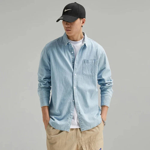 Mens Long Sleeve Single Pocket Denim Shirt - cas7m