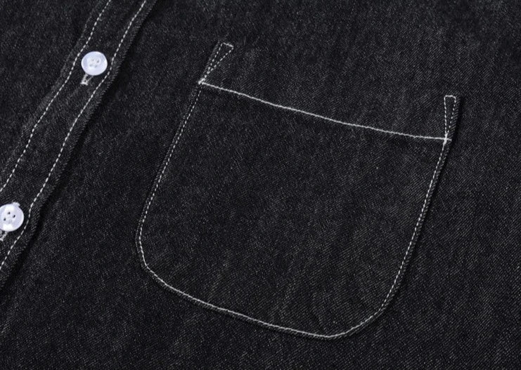 Mens Long Sleeve Single Pocket Denim Shirt - cas7m