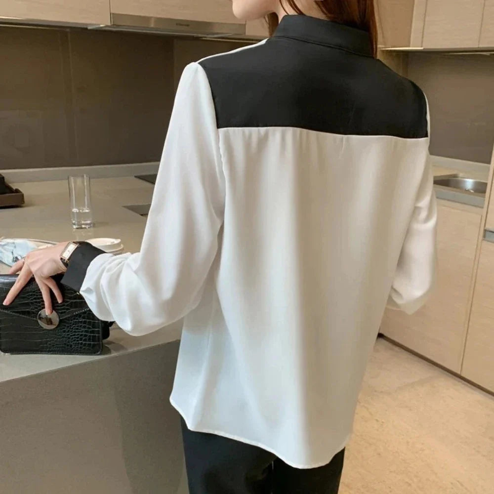 Womens Korean Theme Stand Collar Blouse - cas7m