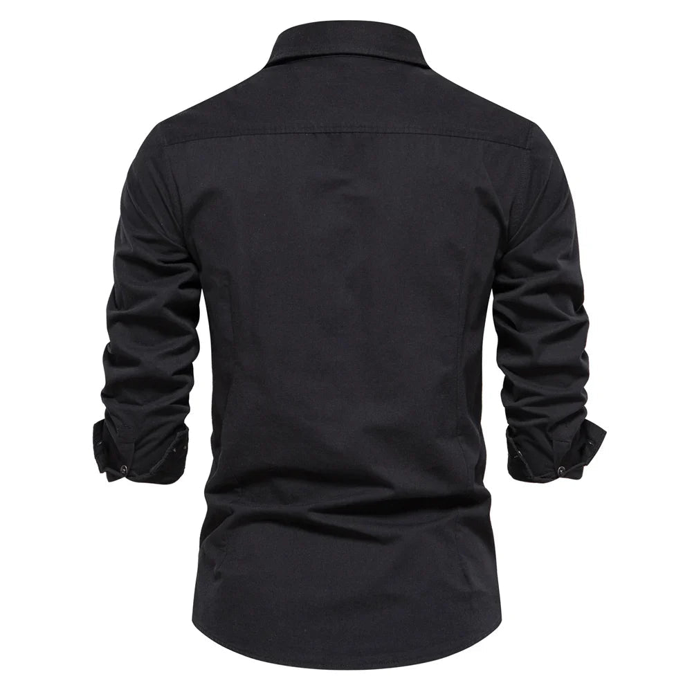 Mens Long Sleeve Dual Pockets Military Shirt - cas7m
