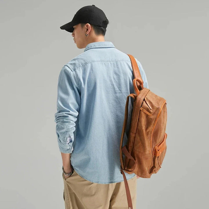 Mens Long Sleeve Single Pocket Denim Shirt - cas7m