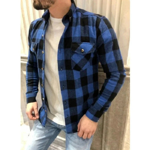 Mens Dual Pocket Long Sleeve Checkered Shirt - cas7m