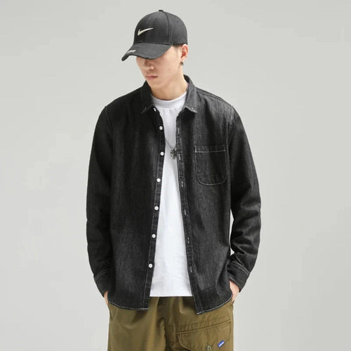 Mens Long Sleeve Single Pocket Denim Shirt - cas7m