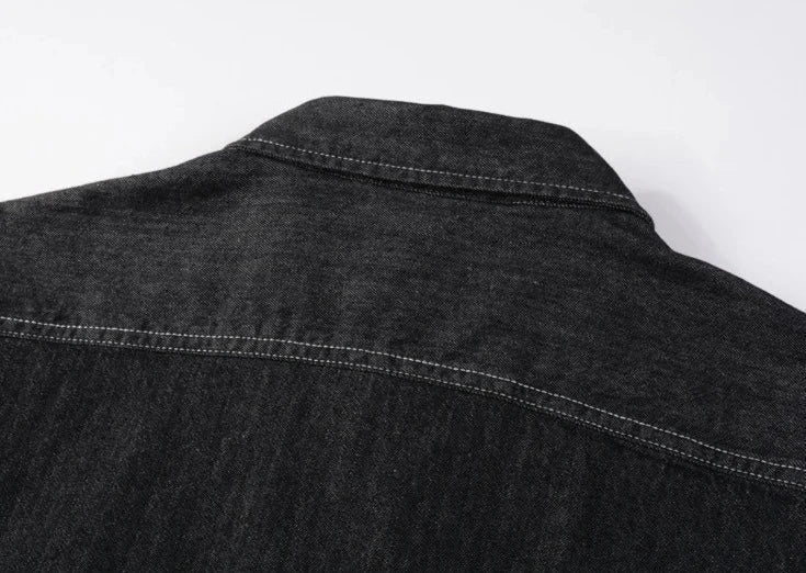 Mens Long Sleeve Single Pocket Denim Shirt - cas7m