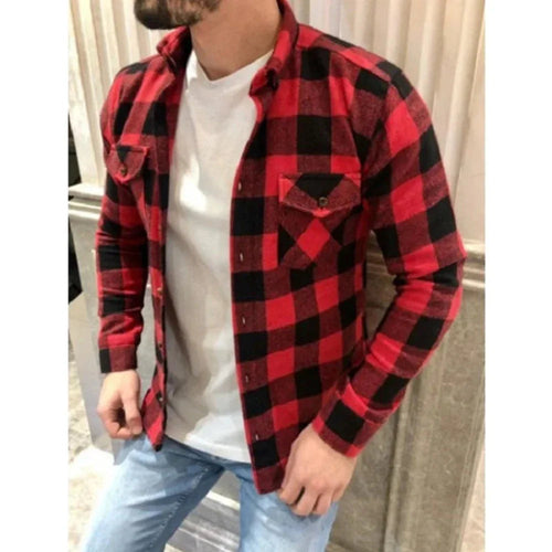 Mens Dual Pocket Long Sleeve Checkered Shirt - cas7m