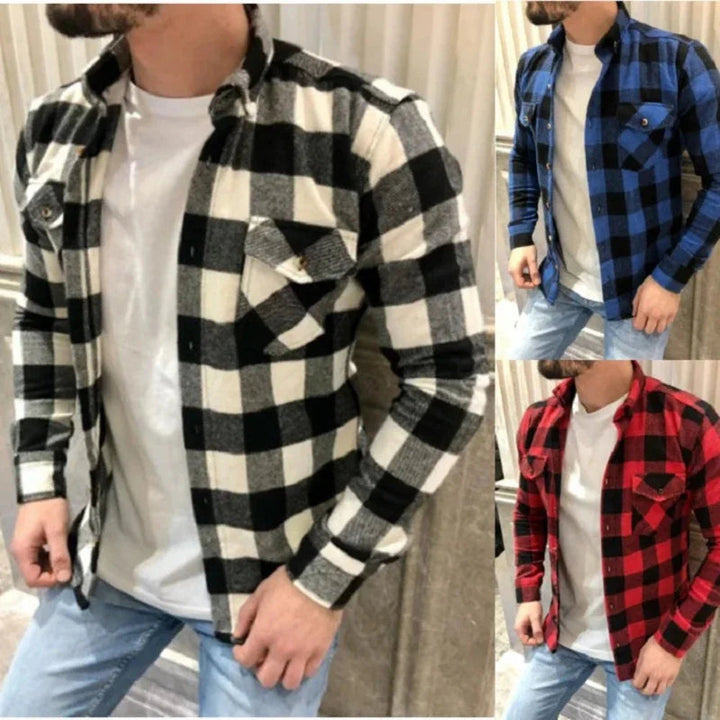 Mens Dual Pocket Long Sleeve Checkered Shirt - cas7m