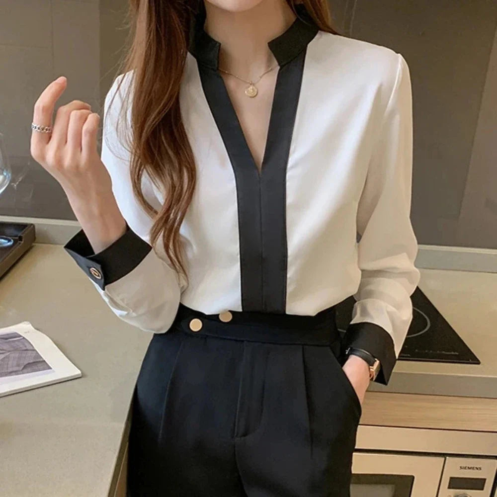 Womens Korean Theme Stand Collar Blouse - cas7m