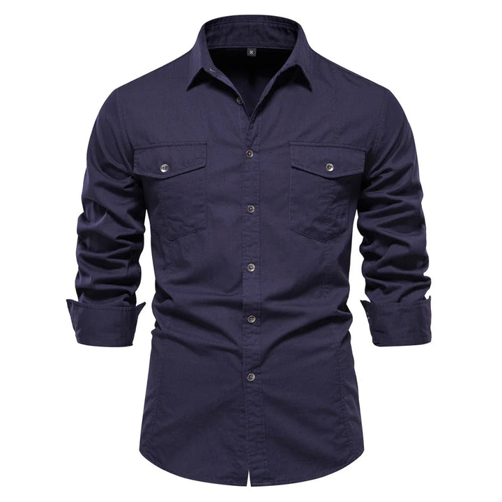 Mens Long Sleeve Dual Pockets Military Shirt - cas7m