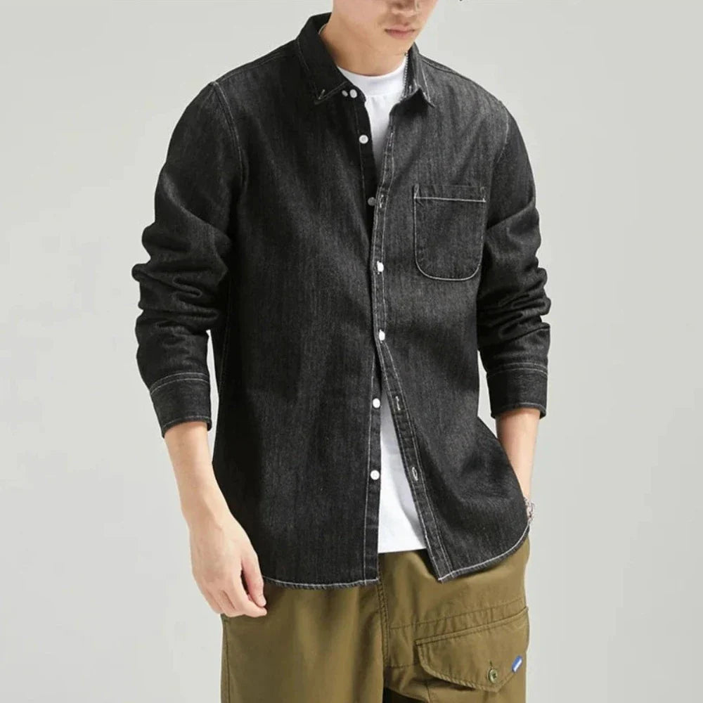 Mens Long Sleeve Single Pocket Denim Shirt - cas7m
