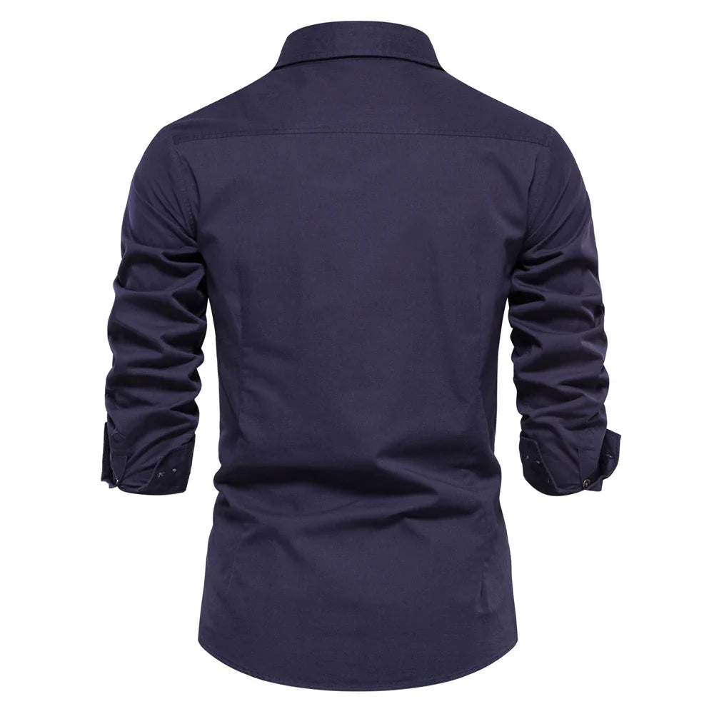 Mens Long Sleeve Dual Pockets Military Shirt - cas7m