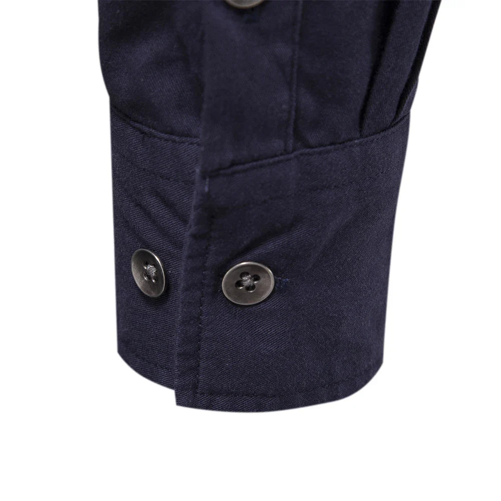 Mens Long Sleeve Dual Pockets Military Shirt - cas7m