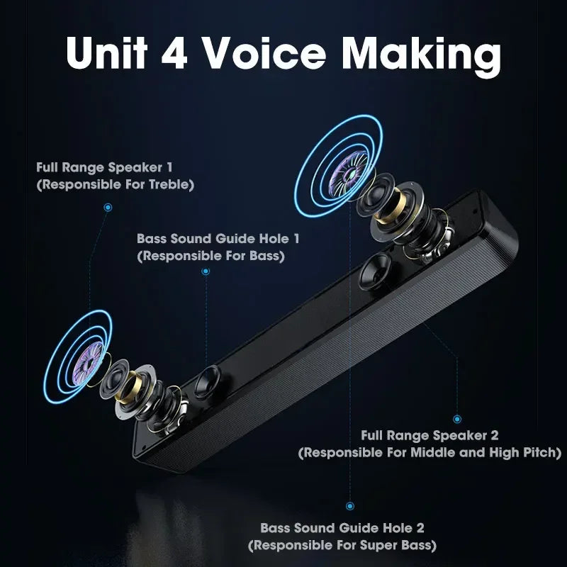 PC Soundbar Wired and Wireless Bluetooth Speaker USB Powered Soundbar - cas7m