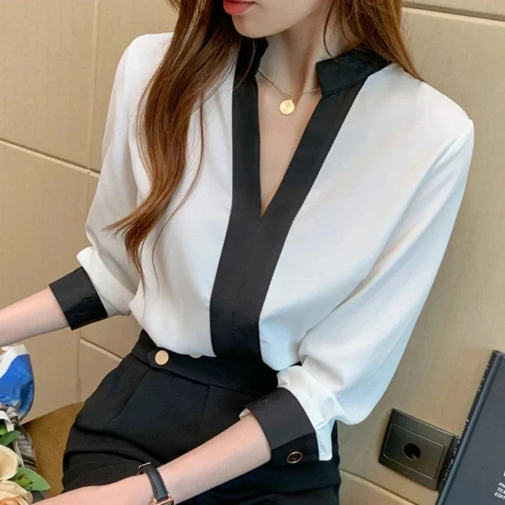 Womens Korean Theme Stand Collar Blouse - cas7m