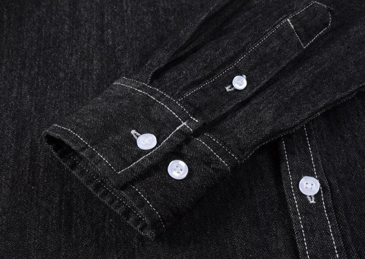 Mens Long Sleeve Single Pocket Denim Shirt - cas7m
