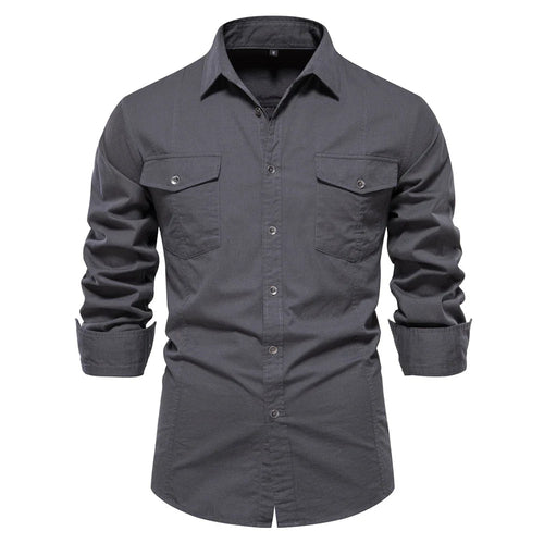 Mens Long Sleeve Dual Pockets Military Shirt - cas7m