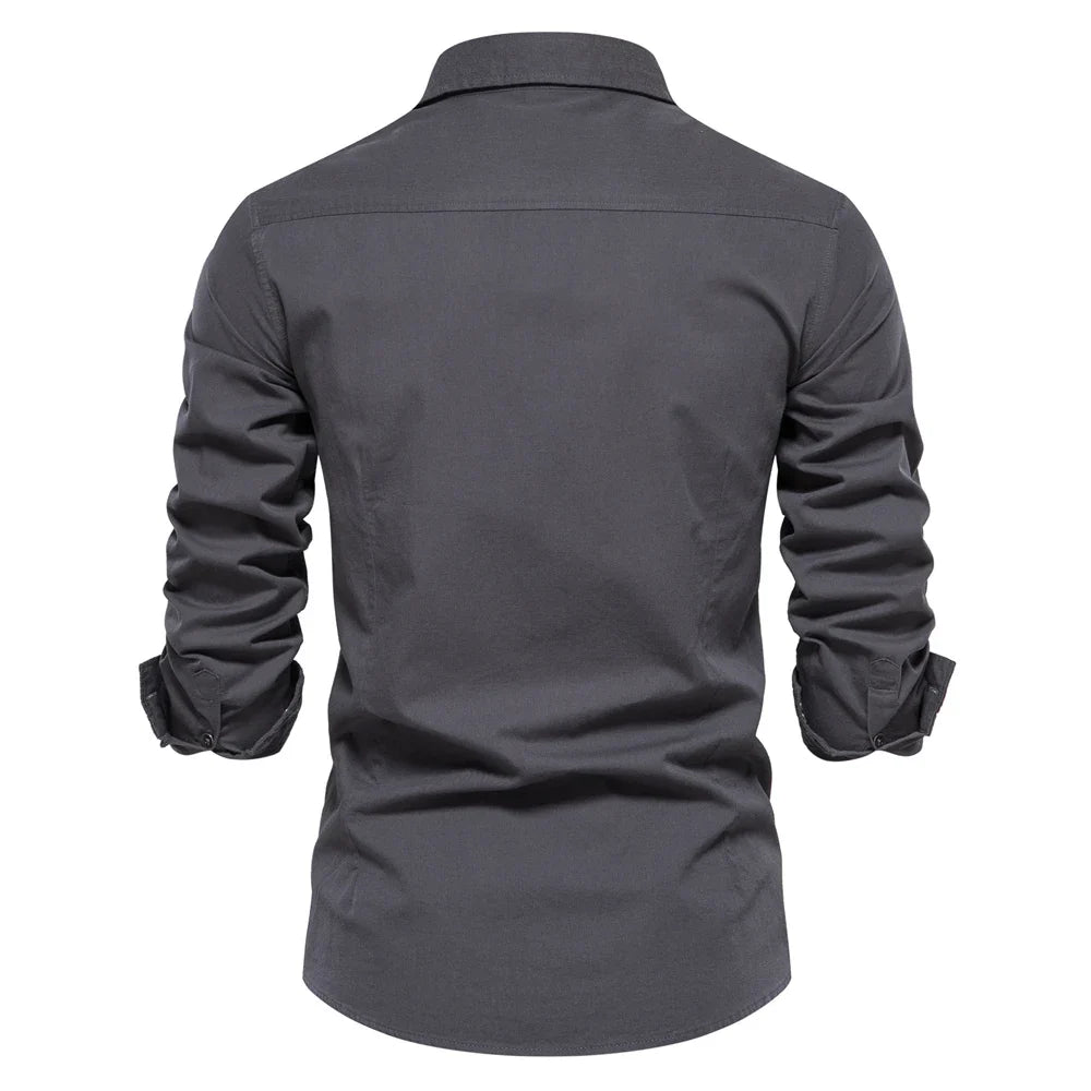 Mens Long Sleeve Dual Pockets Military Shirt - cas7m