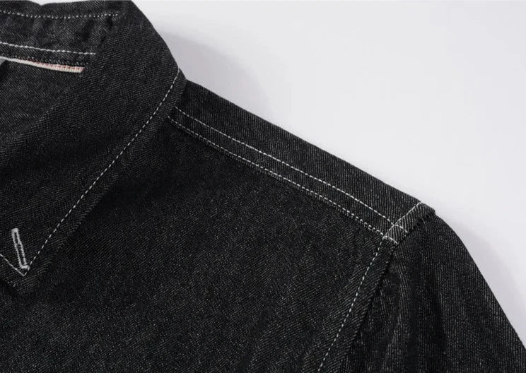 Mens Long Sleeve Single Pocket Denim Shirt - cas7m