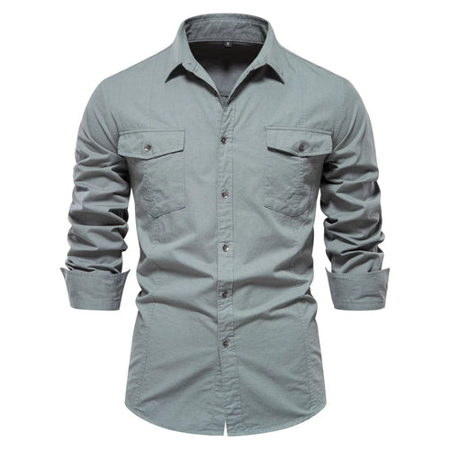 Mens Long Sleeve Dual Pockets Military Shirt - cas7m