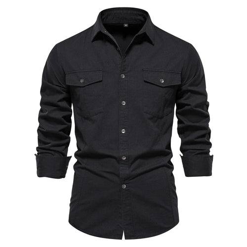 Mens Long Sleeve Dual Pockets Military Shirt - cas7m