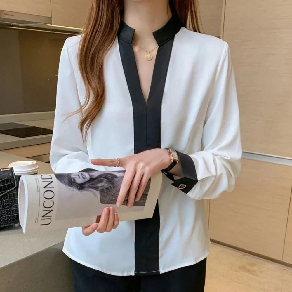 Womens Korean Theme Stand Collar Blouse - cas7m