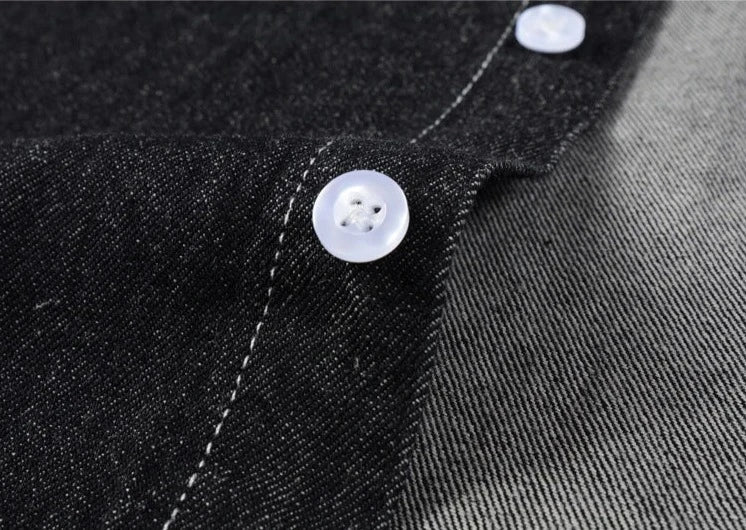 Mens Long Sleeve Single Pocket Denim Shirt - cas7m