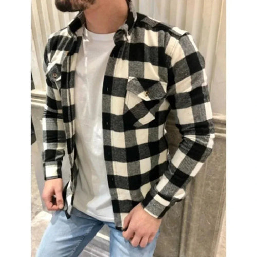Mens Dual Pocket Long Sleeve Checkered Shirt - cas7m