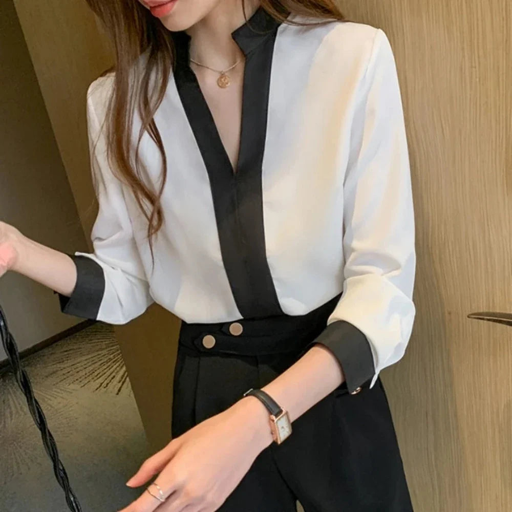 Womens Korean Theme Stand Collar Blouse - cas7m