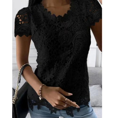 Womens Summer Short Sleeve Lace Top - cas7m