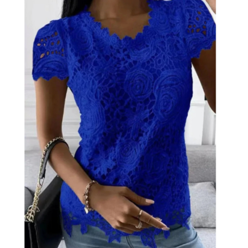 Womens Summer Short Sleeve Lace Top - cas7m
