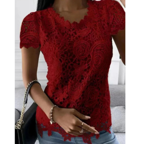 Womens Summer Short Sleeve Lace Top - cas7m