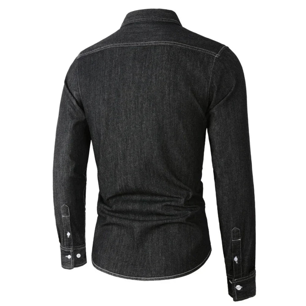 Mens Long Sleeve Single Pocket Denim Shirt - cas7m