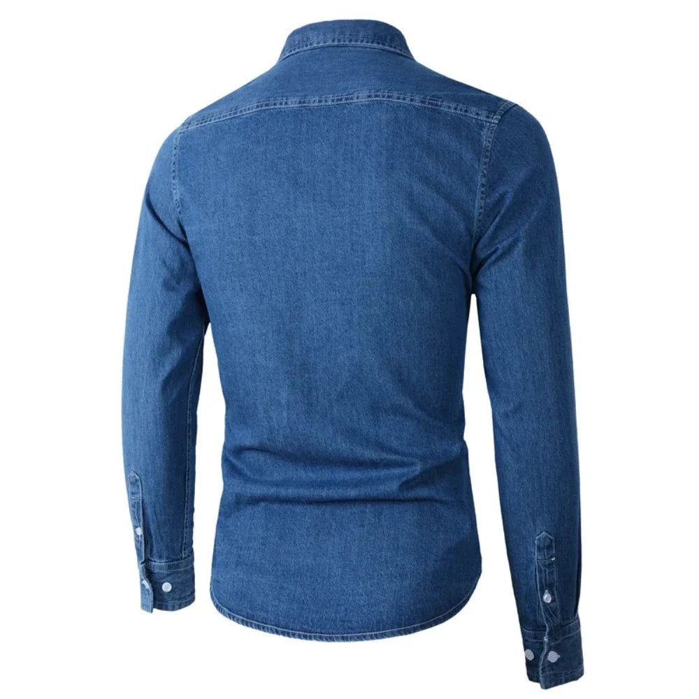 Mens Long Sleeve Single Pocket Denim Shirt - cas7m