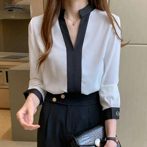 Womens Korean Theme Stand Collar Blouse - cas7m