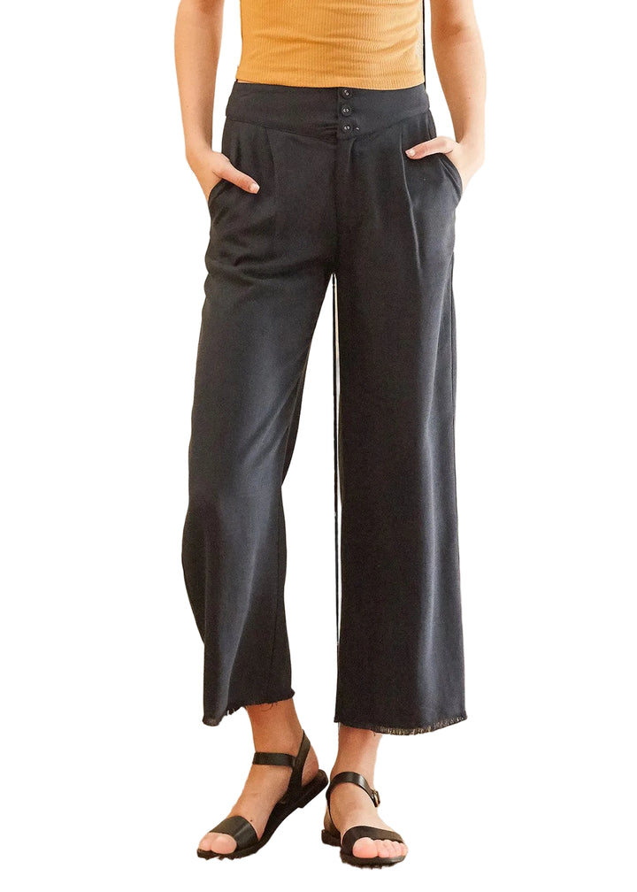 Women's Fringe Hem Cropped Pants in Navy - cas7m