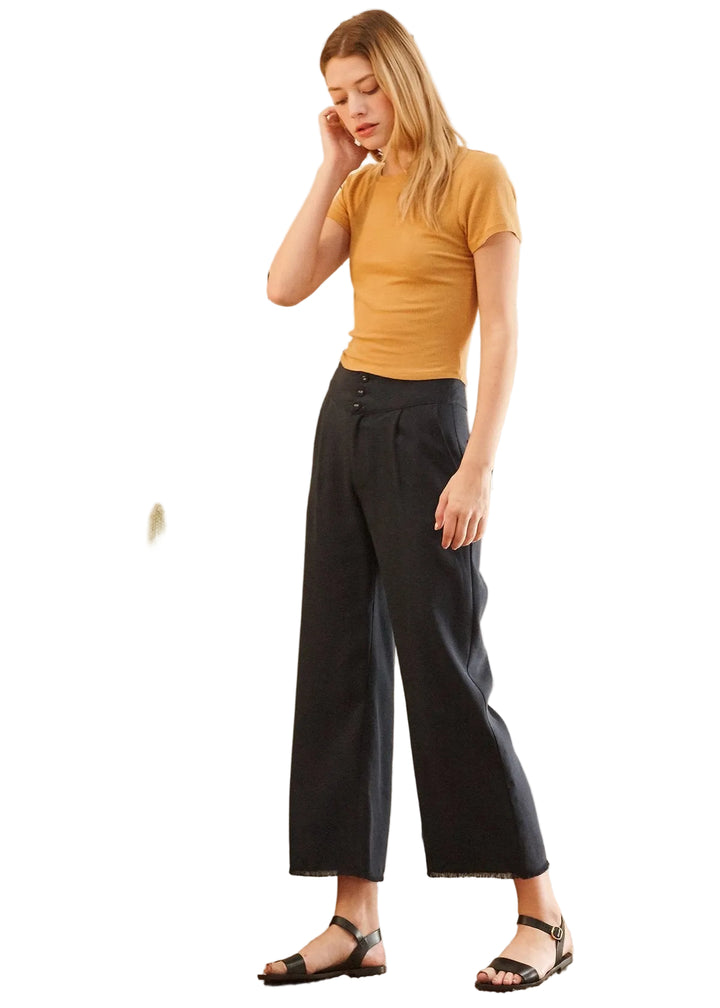 Women's Fringe Hem Cropped Pants in Navy - cas7m