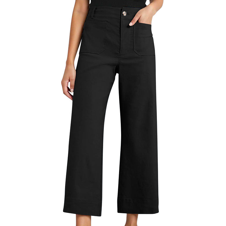 High Waist Slimming Casual Women's Cropped Wide-leg Pants - cas7m