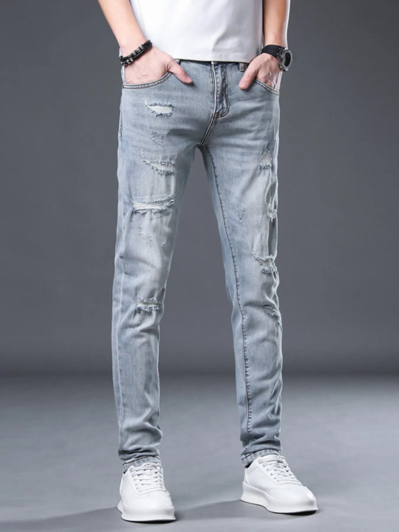 Men's Distressed Slim Fit Jeans - cas7m