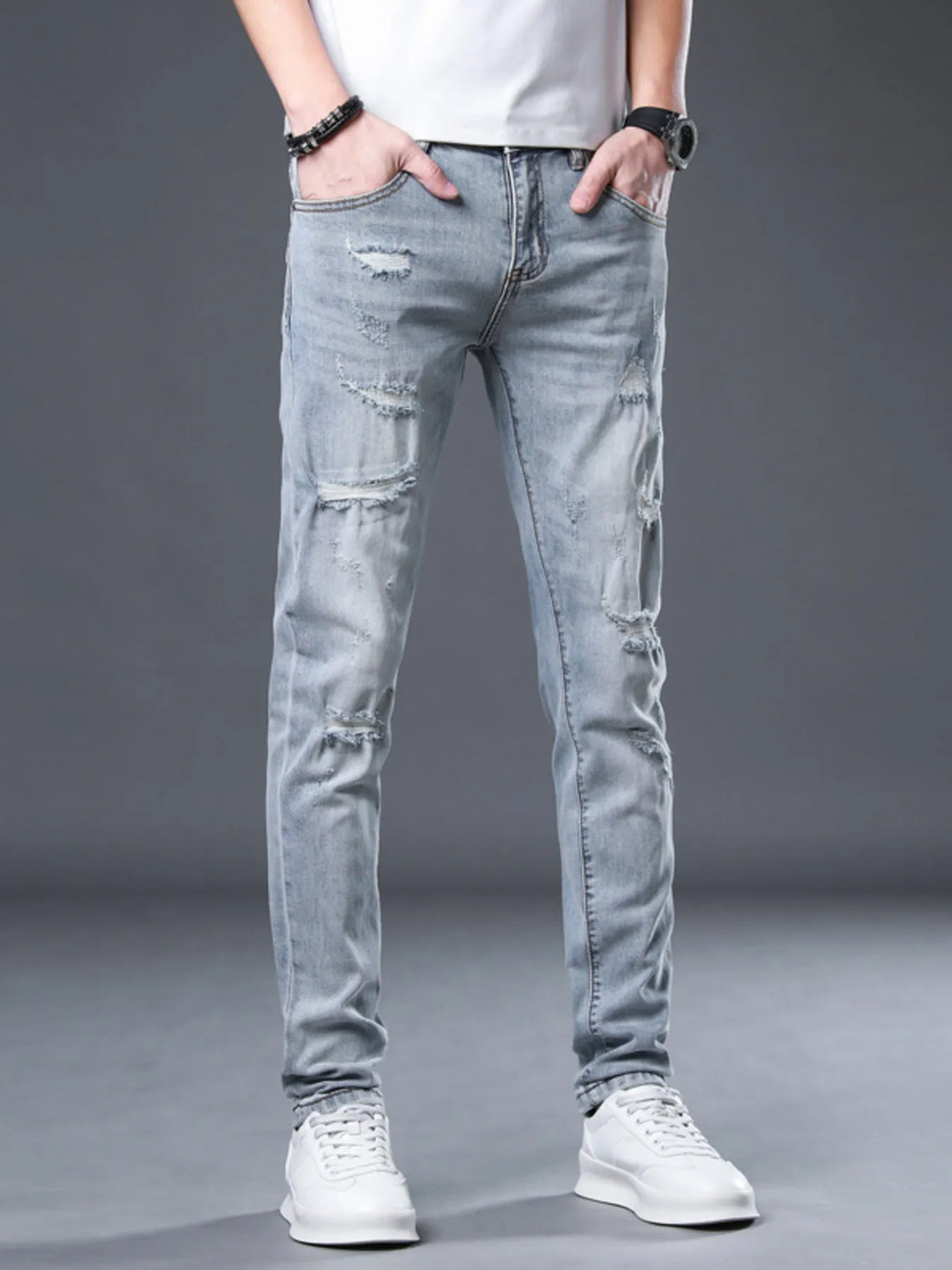 Men's Distressed Slim Fit Jeans - cas7m