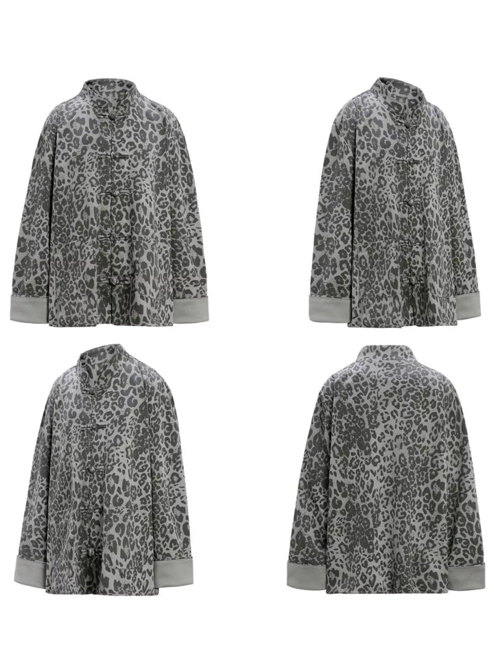 Men's Leopard Button Up Long Sleeve Shirt - cas7m