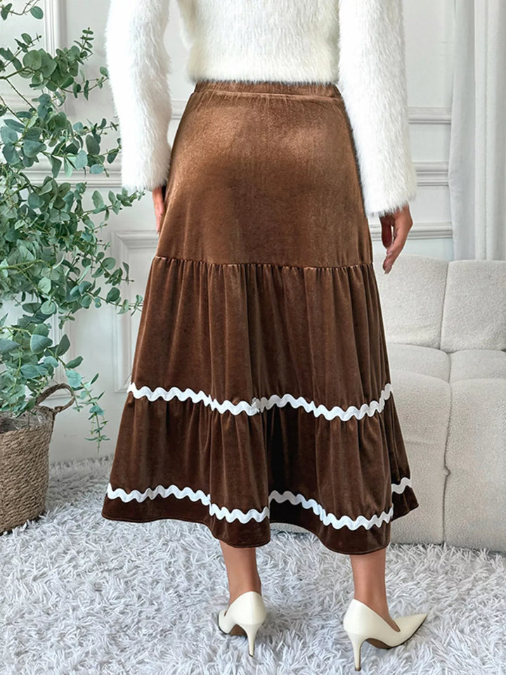 Velvet Tiered Midi Skirt - cas7m